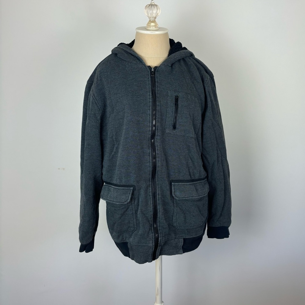American Rag Jacket Gray Black Lined Hooded Zip L